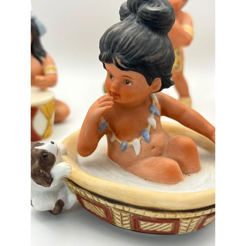 Vintage 1985 Gregory Perillo Sagebrush Kids Figurines Native American Set of 6